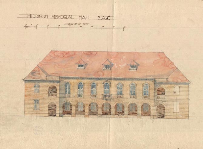 The architectural plans of the South African College's Hiddingh Memorial Hall building.